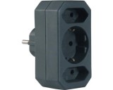 Adaptor triplu 1xSchucko + 2xEuro, 16A, 250V, negru