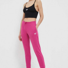 Reebok pantaloni de trening culoarea roz, neted