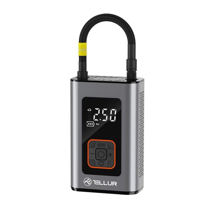 Compresor auto portabil Tellur, 150 PSI, 16L/min, 4000mAh, USB-C, aluminiu