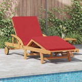 VidaXL Șezlong cu pernă 2 pcs Roșu 40 x 40 x 40cm Lemn masiv de acacia