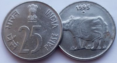 1721 India 25 paise 1995 Indian Rhinoceros km 54 UNC foto