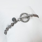 Bratara argintie din cuart fumuriu si otel inoxidabil cu inchizatoare toggle