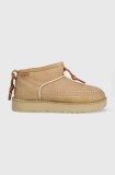 UGG cizme de zăpadă din piele &icirc;ntoarsă Ultra Mini Crafted Regenerate culoarea bej, 1152953