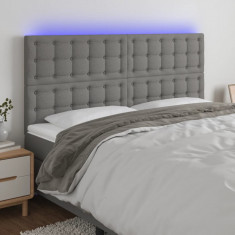 vidaXL Tăblie de pat cu LED, gri închis, 160x5x118/128 cm, textil
