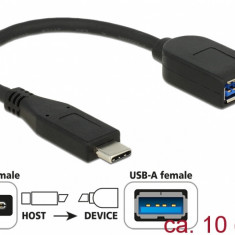 Adaptor SuperSpeed USB 3.1 tip C (host) la USB-A (device) T-M 10cm coaxial negru Premium, Delock 65684