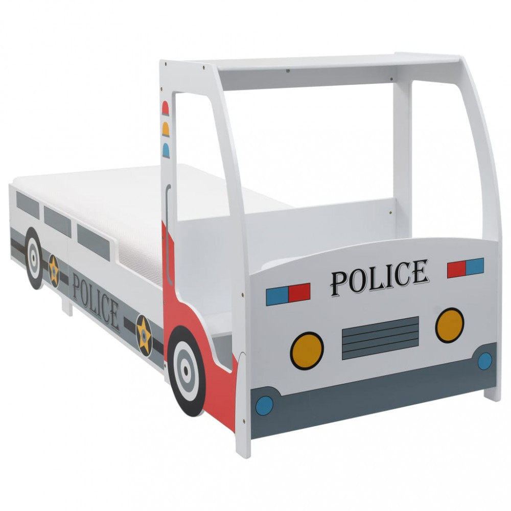 Pat copii masina politie cu saltea, 7 Zone H3, 90x200 cm, vidaXL | Okazii.ro