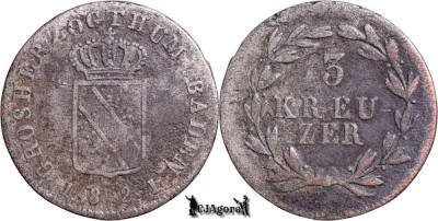 1821, 3 Kreuzer - Ludovic I - Marele Ducat de Baden foto