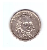 Moneda SUA 1 dollar/dolar 2007 D James Madison, stare foarte buna, curata