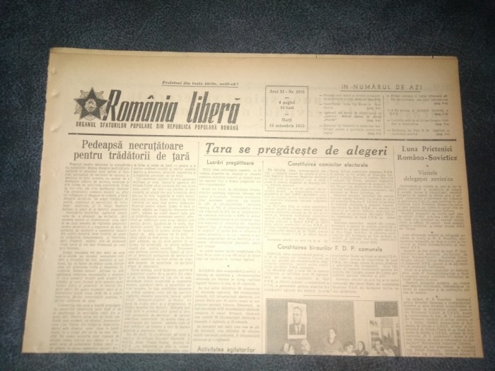 ZIARUL ROMANIA LIBERA 13 OCTOMBRIE 1953 PROCESUL UNUI GRUP DE SPIONI SI TRADATORI