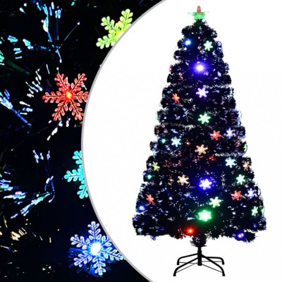 vidaXL Brad Crăciun cu LED fulgi de zăpadă, negru 120 cm fibră optică 328461 foto