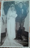 Fotografie tip carte postala, militar roman cu sotia la nunta, 1942