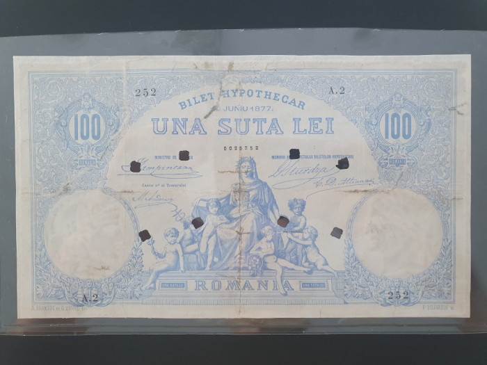 100 lei 1877 Hypotecar bancnota romaneasca RARA de colectie