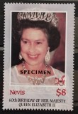 BC551, Nevis, serie reginaElusabeta a II-a, specimen, 60 de ani de la nastere