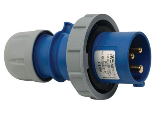 Fisa stecher pe cablu 3 poli 16A 1P+N+PE drept 230V albastru IP67 6h CEE 122x71mm