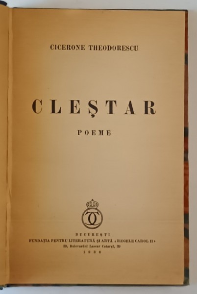 DEDICATIA LUI CICERONE THEODORESCU PE VOLUMUL SAU &#039; POEME &#039; , 1936