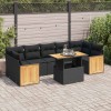 VidaXL Set mobilier grădină perne 8 piese negru, poliratan/lemn acacia 3327681