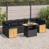 VidaXL Set mobilier grădină perne 8 piese negru, poliratan/lemn acacia 3327681