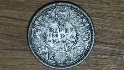 India Britanica - argint - 1/4 quarter rupee 1940 -George VI- an unic de batere foto