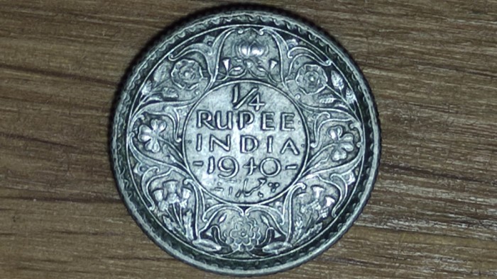 India Britanica - argint - 1/4 quarter rupee 1940 -George VI- an unic de batere
