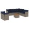 Set canapele de gradina cu perne, 10 piese, gri, poliratan