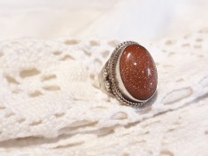 argint INEL OPULENT cu PIATRA SOARELUI ROSIE splendid VECHI vintage UNIC superb
