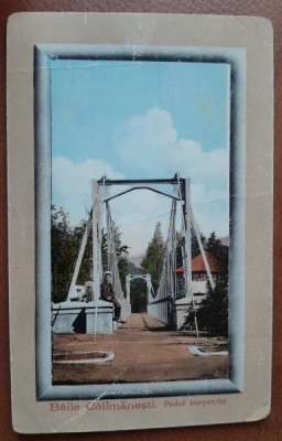 Carte postala, Baile Calimanesti, Podul suspendat, perioada interbeliuca foto