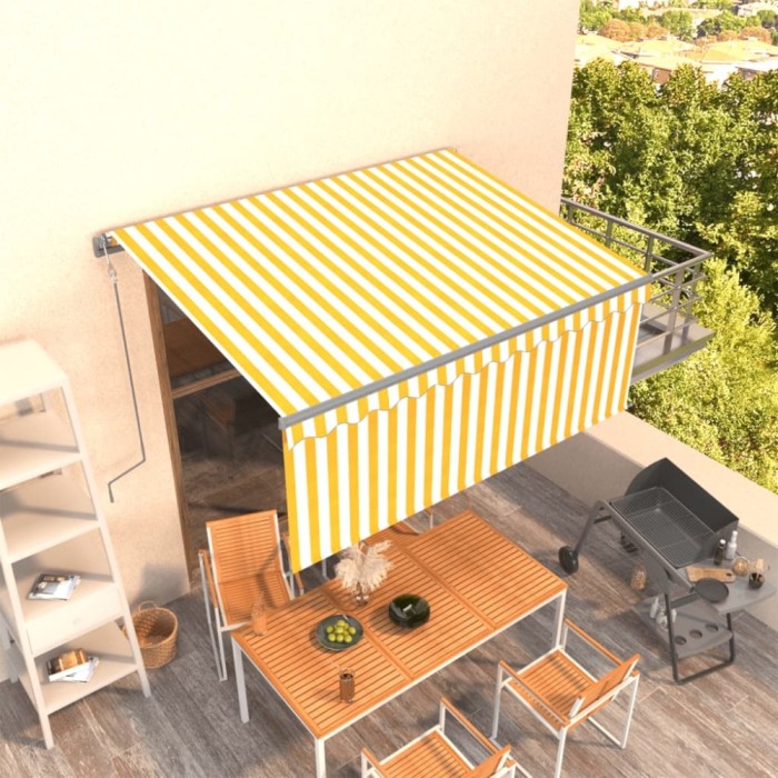 Copertină retractabilă automat cu stor, galben &amp; alb, 3x2,5 m