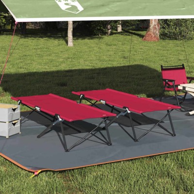 vidaXL Pat pliabil pentru camping Manual 2 pcs Roșu 206 x 76 x 74 cm 42003170 foto