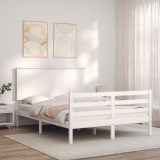 Cadru de pat cu tablie, dublu, alb, lemn masiv GartenMobel Dekor, vidaXL