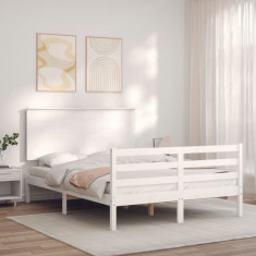 Cadru de pat cu tablie, dublu, alb, lemn masiv GartenMobel Dekor