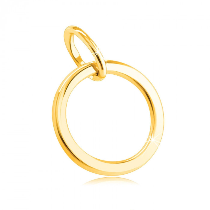 Pandantiv din aur galben de 14K - contur inel subțire neted, suprafață lustruită &icirc;n oglindă