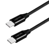 CABLU alimentare si date LOGILINK, pt. smartphone, USB 2.0, USB Type-C (T) la USB Type-C (T), 0.3m, premium, cablu cu impletire din bumbac, negru, &quot;CU