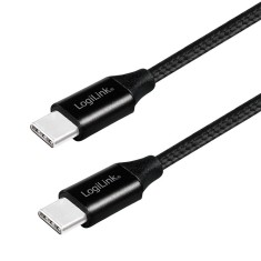 CABLU alimentare si date LOGILINK, pt. smartphone, USB 2.0, USB Type-C (T) la USB Type-C (T), 1m, premium, cablu cu impletire din bumbac, negru, &quot;CU01