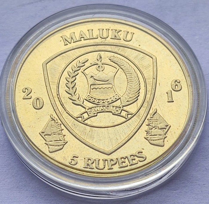 518. Moneda Insulele Maluku 5 rupees 2016 (Pterophyllum Scalare)