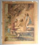 &quot;Scena de taverna&quot; veche acuarela in stilul lui George Morland, Scene gen, Altul