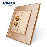 Cumpara ieftin Priza audio LIVOLO aurie cu rama din sticla pentru montaj &icirc;n perete
