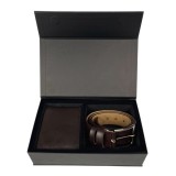 Cumpara ieftin Set cadou pentru barbati, Portofel + Curea, piele naturala, model elegant, Maro, SET4