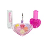 Set machiaj pentru copii, gentuta, lac de unghii, ruj, luciu de buze, 3 ani, multicolor, 20x8,5x2 cm, Oem