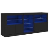 Servanta cu lumini LED, negru, 162x37x67 cm