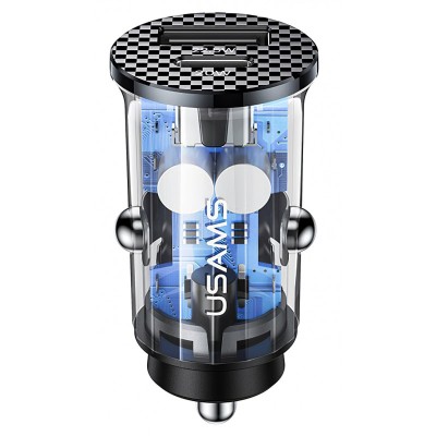 Incarcator Auto USB Usams C25, 1 X USB - 1 X USB Tip-C, Quick Charge, 42.5W, Albastru Transparent CC127CC01 foto