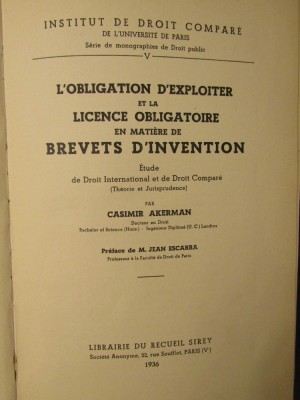 L&amp;#039;OBLIGATION D&amp;#039;EXPLOITER ET LA LICENCE OBLIGATOIRE-CASIMIR AKERMAN foto