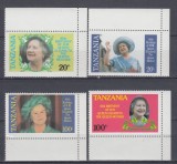 TANZANIA A 85 a ANIVERSARE A REGINEI ELIZABETH REGINA MAMA SERIE MNH, Nestampilat