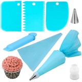 Cumpara ieftin Set ornare prajituri, Silicon/Inox, 7 piese, Albastru, Oem