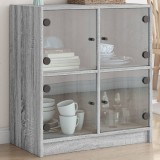 Dulap lateral cu uși din sticlă, gri sonoma, 68x37x75,5 cm
