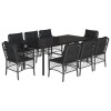 Set mobilier de gradina cu perne, 9 piese, negru, poliratan