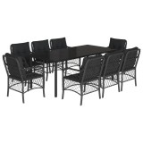 Set mobilier de gradina cu perne, 9 piese, negru, poliratan