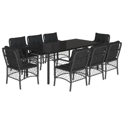 Set mobilier de gradina cu perne, 9 piese, negru, poliratan foto