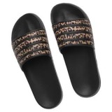 Slapi de plaja cu talpa neagra si model animal print pentru femei, CMCLASS