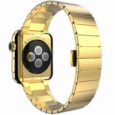 Curea iUni compatibila cu Apple Watch 1/2/3/4/5/6/7, 38mm, Link Bracelet, Otel Inoxidabil, Gold foto