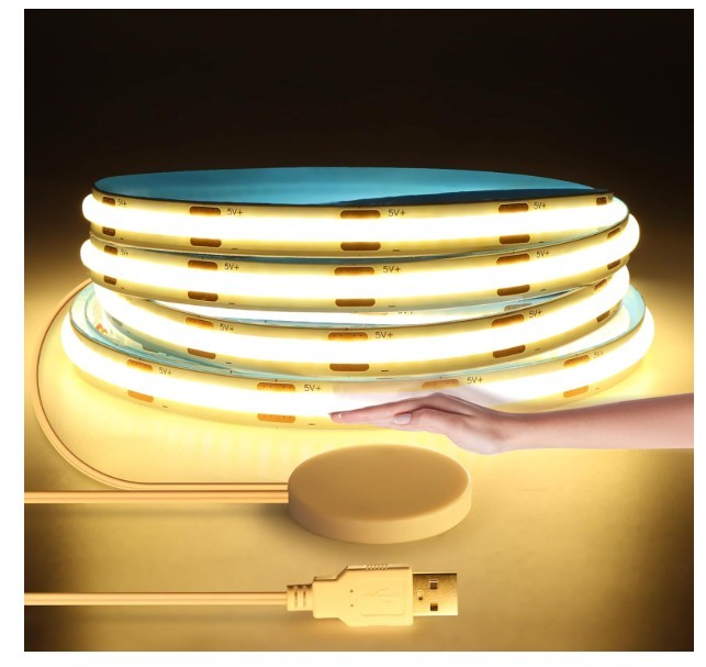Banda LED COB 3, m 5, V USB , dimabila cu control touch wave, alb cald, IP67
